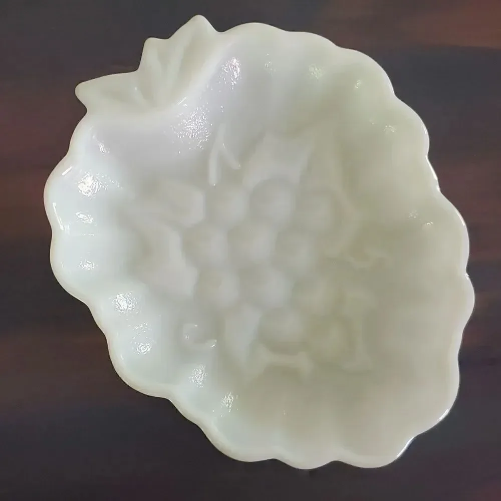 Set of 2 Vintage Milk Glass Serving Dishes Relish Trays - Grapes Pears